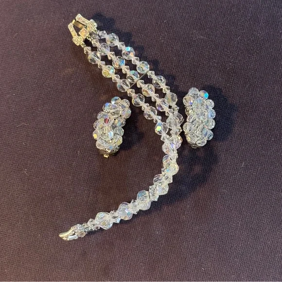 Vintage AB Crystal Bracelet and Earrings - Picture 10 of 15